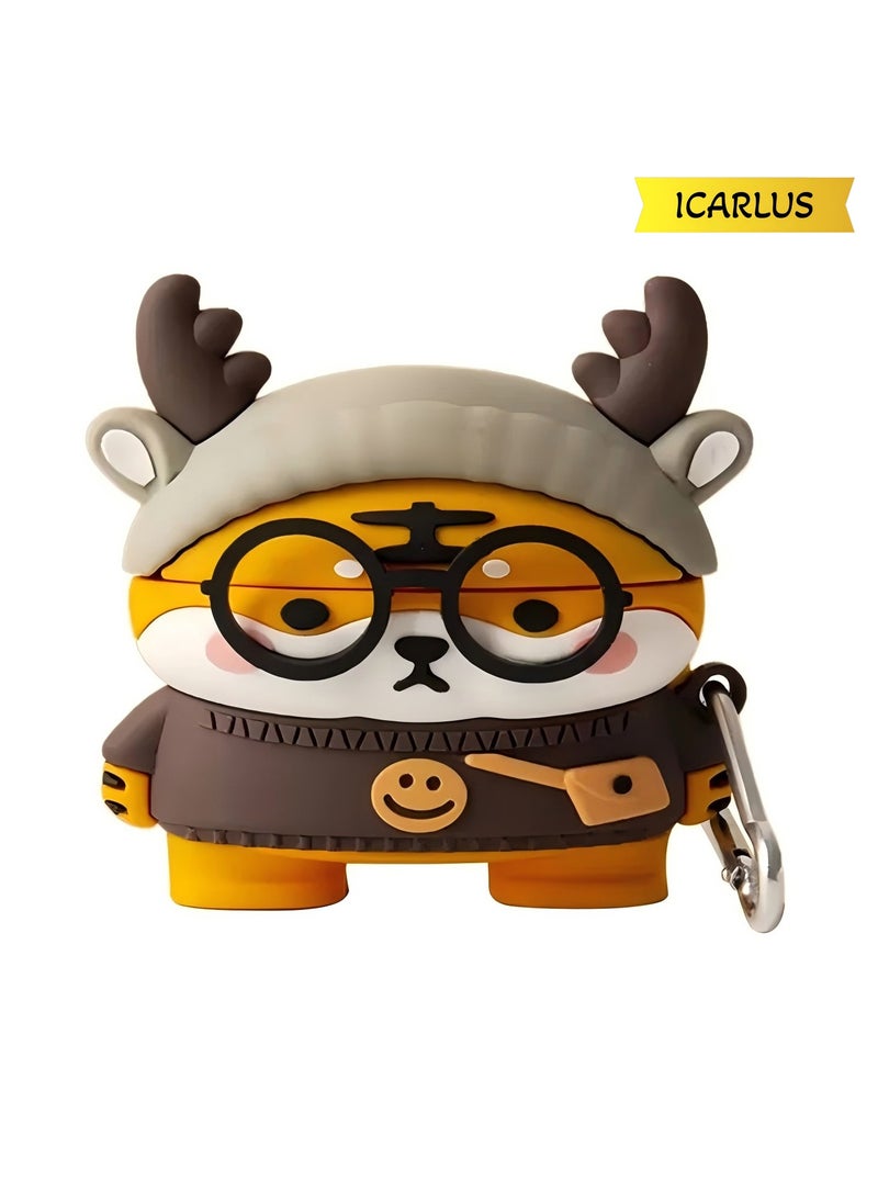 ICARLUS - For AirPods 3 Case 3D Cartoon Cute Silicone Earbuds Cover with Carabiner - Glasses Tiger - Image 1