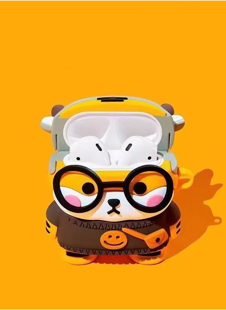 ICARLUS - For AirPods 3 Case 3D Cartoon Cute Silicone Earbuds Cover with Carabiner - Glasses Tiger - Image 1