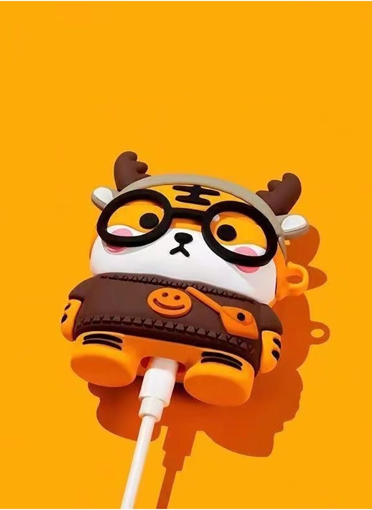 ICARLUS - For AirPods 3 Case 3D Cartoon Cute Silicone Earbuds Cover with Carabiner - Glasses Tiger - Image 1