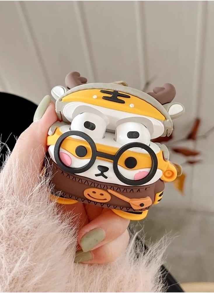 ICARLUS - For AirPods 3 Case 3D Cartoon Cute Silicone Earbuds Cover with Carabiner - Glasses Tiger - Image 1