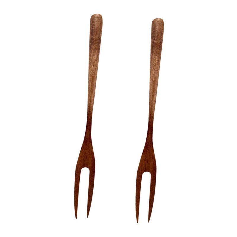 2 Pcs Natural Wooden Fruit Forks For Dessert Pastry Olive Cocktail Buffet Catering - Image 2