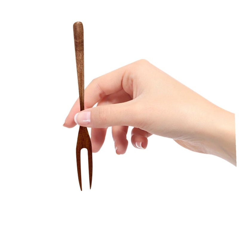 2 Pcs Natural Wooden Fruit Forks For Dessert Pastry Olive Cocktail Buffet Catering - Image 5