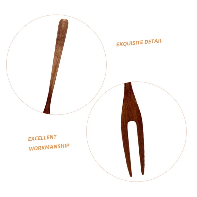 2 Pcs Natural Wooden Fruit Forks For Dessert Pastry Olive Cocktail Buffet Catering - Image 4