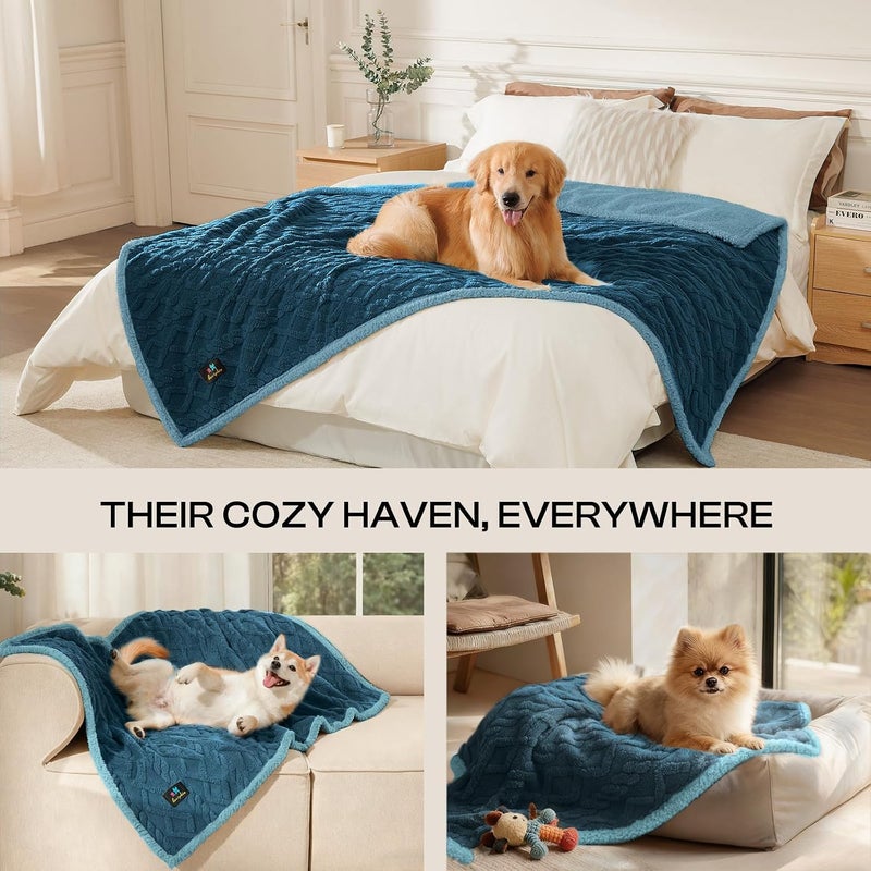 Waterproof Dog Blanket, Reversible Sherpa Fleece for Couch Cover | Reversible waterproof pet blanket with soft Sherpa fleece; machine washable, protect couch bed car, Navy-thicken 40" x 28" - Image 4