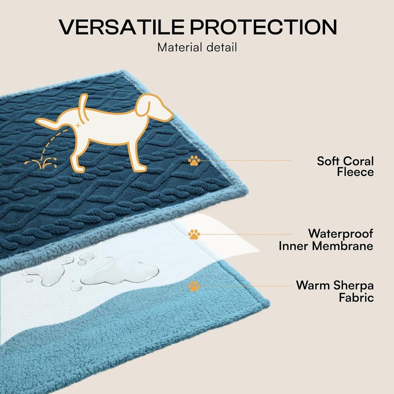 Waterproof Dog Blanket, Reversible Sherpa Fleece for Couch Cover | Reversible waterproof pet blanket with soft Sherpa fleece; machine washable, protect couch bed car, Navy-thicken 40" x 28" - Image 3