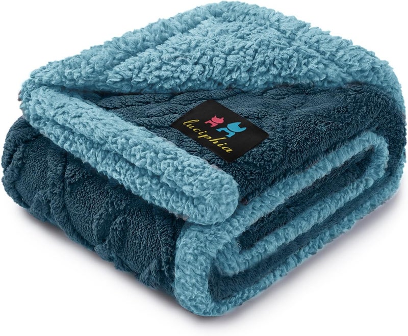 Waterproof Dog Blanket, Reversible Sherpa Fleece for Couch Cover | Reversible waterproof pet blanket with soft Sherpa fleece; machine washable, protect couch bed car, Navy-thicken 40" x 28" - Image 1