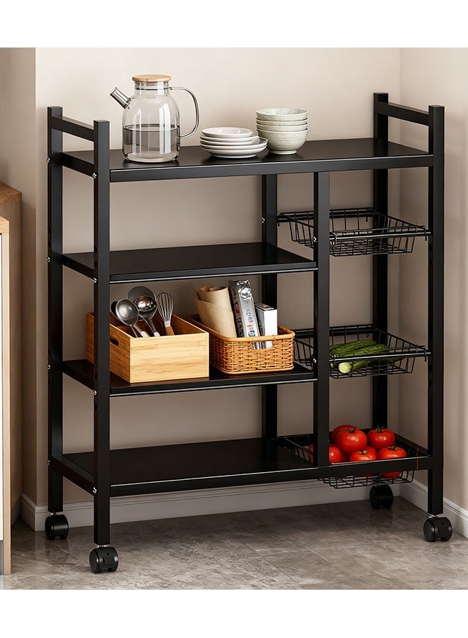 BLOOMING TIME 4-Layer Metal Kitchen Storage Rack with Wheels, Kitchen Fruit Basket, Kitchen Trolley, Kitchen Storage Organizer, Detachable Basket with Wheels, Kitchen Fruit and Vegetable Organizer Rack Storage Cart - Image 3