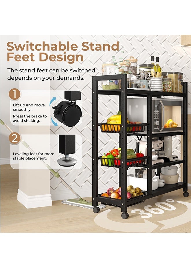 BLOOMING TIME 4-Layer Metal Kitchen Storage Rack with Wheels, Kitchen Fruit Basket, Kitchen Trolley, Kitchen Storage Organizer, Detachable Basket with Wheels, Kitchen Fruit and Vegetable Organizer Rack Storage Cart - Image 5