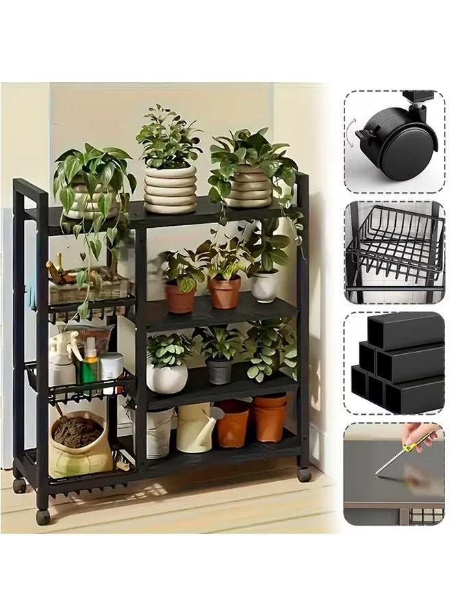 BLOOMING TIME 4-Layer Metal Kitchen Storage Rack with Wheels, Kitchen Fruit Basket, Kitchen Trolley, Kitchen Storage Organizer, Detachable Basket with Wheels, Kitchen Fruit and Vegetable Organizer Rack Storage Cart - Image 4