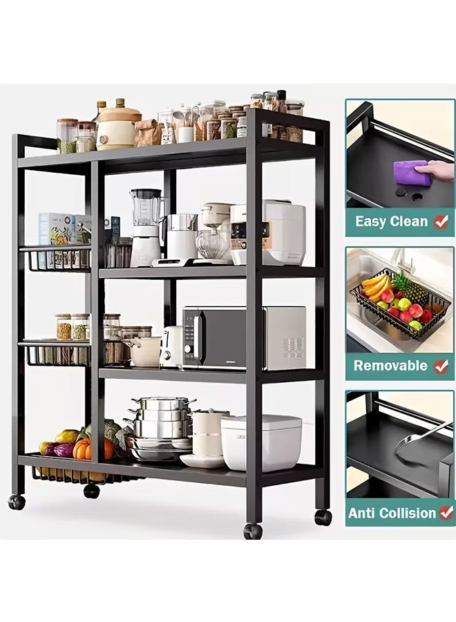 BLOOMING TIME 4-Layer Metal Kitchen Storage Rack with Wheels, Kitchen Fruit Basket, Kitchen Trolley, Kitchen Storage Organizer, Detachable Basket with Wheels, Kitchen Fruit and Vegetable Organizer Rack Storage Cart - Image 1