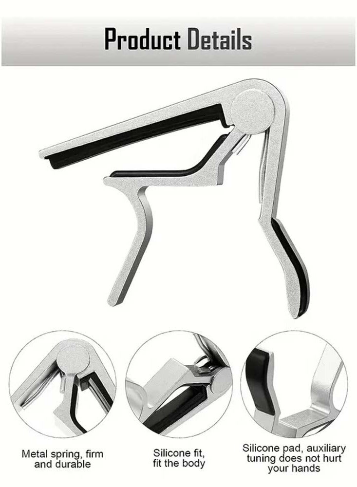 مايك ميوزيك كابو غيتار كابو، كابو 6 أوتار للغيتار الصوتي والكهربائي، القيثارة، القيثارة، القيثارة الفضية - Image 3