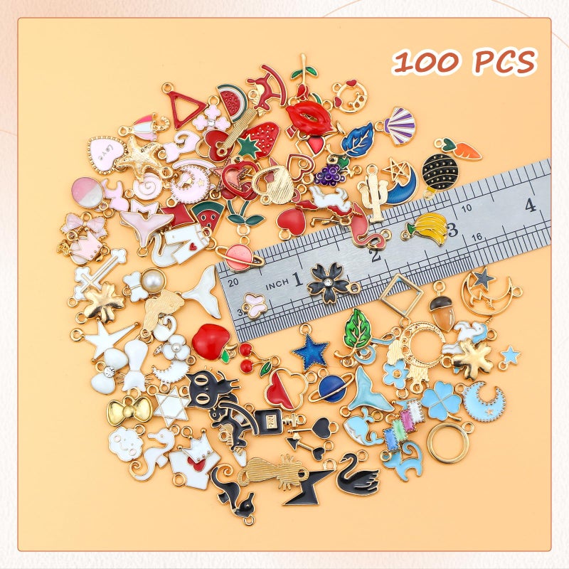 JIALEEY 100PCS Gold Plated Enamel Charms Mixed Moon Star Fruit Animal Charm Colorful Pendant DIY for Necklace Bracelet Jewelry Making and Crafting - Image 3