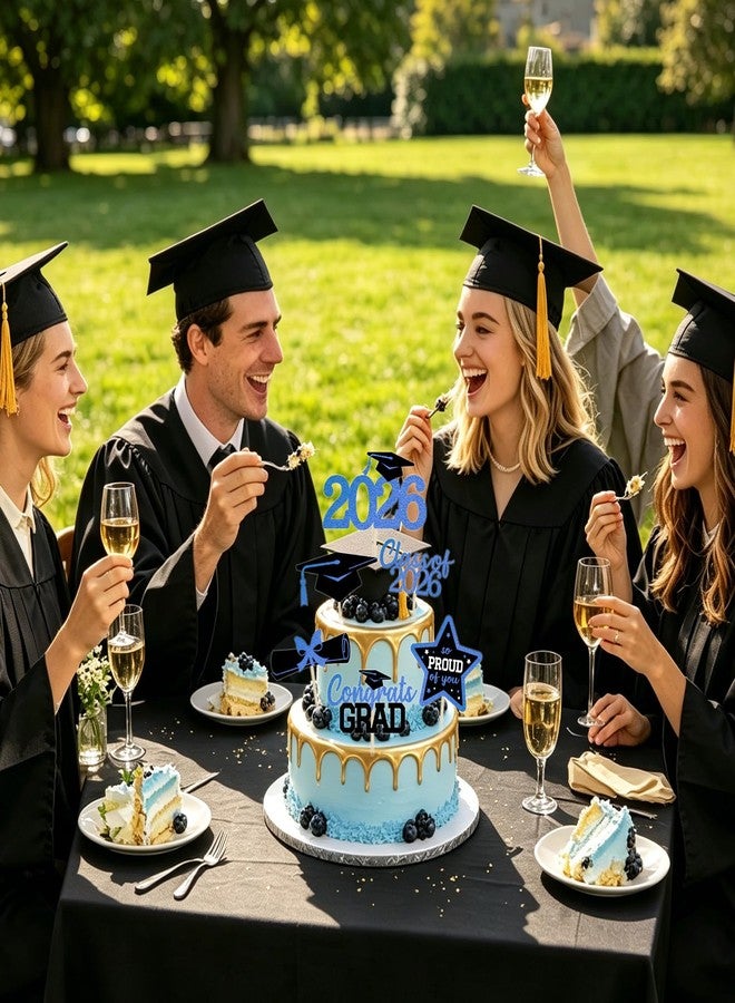 wuhuzsm 36 Pcs Graduation Cupcake Toppers 2026, 6 Styles Black and Blue Glitter Design Graduation Cake Decor, Congrats Grad Cap Cake Toppers, Class of 2026 Disposable Graduation Party Decoration（Blue） - Image 5