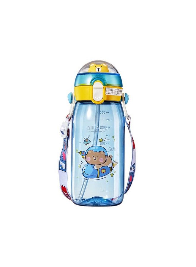 TEMSON Water Bottle For Kids Cartoon School Water Bottle For Kidstritan 550 Ml Bpa Free Water Bottle For Kids Cute Animal Design Water Bottle With Straw Strap And Side Handle (Abl1029) (Blue) - Image 1