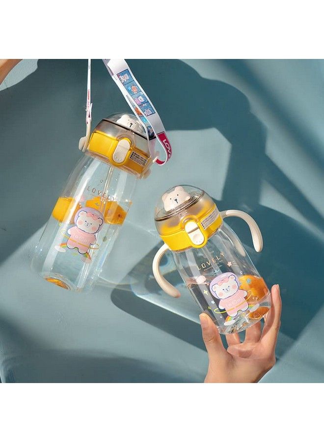 TEMSON Water Bottle For Kids Cartoon School Water Bottle For Kidstritan 550 Ml Bpa Free Water Bottle For Kids Cute Animal Design Water Bottle With Straw Strap And Side Handle (Abl1029) (Blue) - Image 3