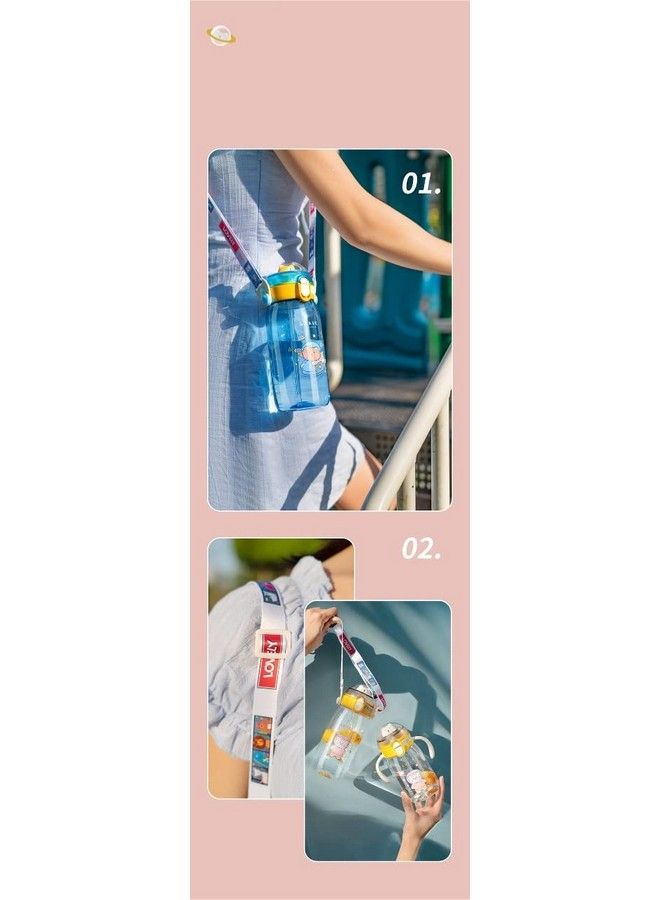 TEMSON Water Bottle For Kids Cartoon School Water Bottle For Kidstritan 550 Ml Bpa Free Water Bottle For Kids Cute Animal Design Water Bottle With Straw Strap And Side Handle (Abl1029) (Blue) - Image 4