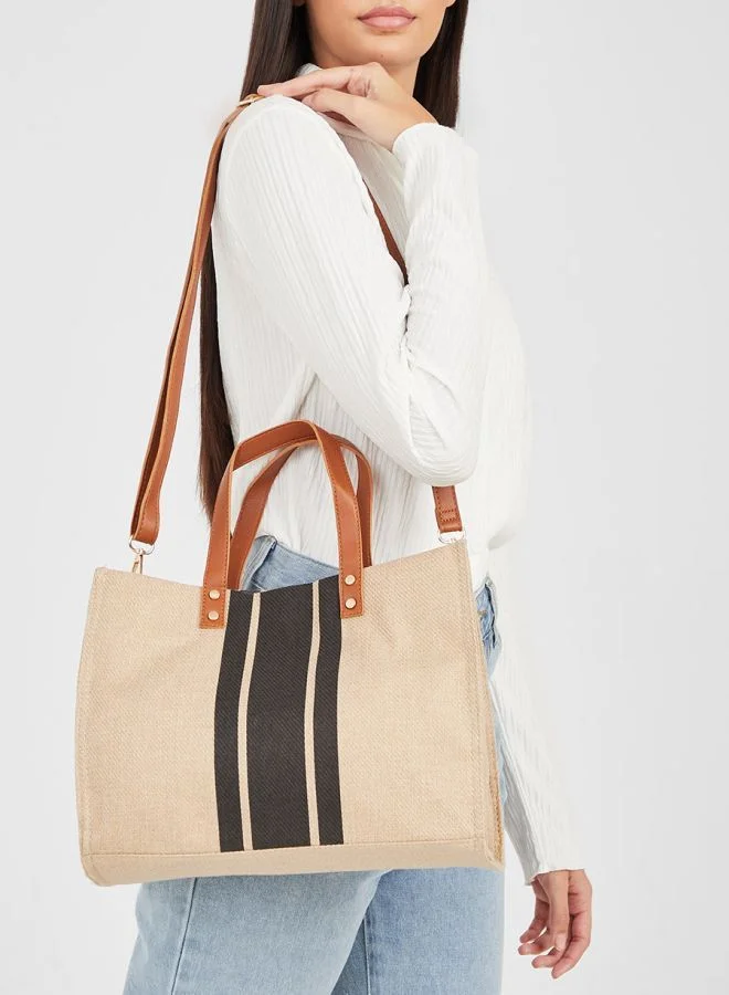 Styli Striped Shopper Bag with Detachable Strap