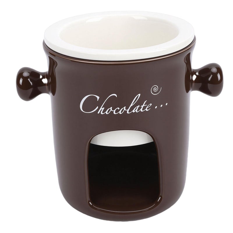 Ceramic Fondue Melting Cup with Fork Tea Light Heating for Chocolate Cheese Ice Cream Dessert Brown - Image 2