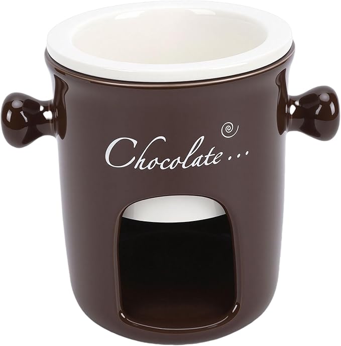 Ceramic Fondue Melting Cup with Fork Tea Light Heating for Chocolate Cheese Ice Cream Dessert Brown - Image 1
