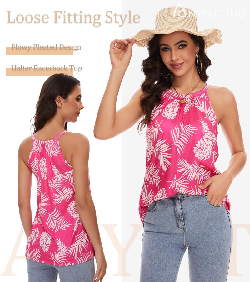 ANYFITTING Women Sleeveless Padded Tank Tops with Built in Bra for Summer Loose Fit Shirt Top for Daily Pink Print L - Image 4