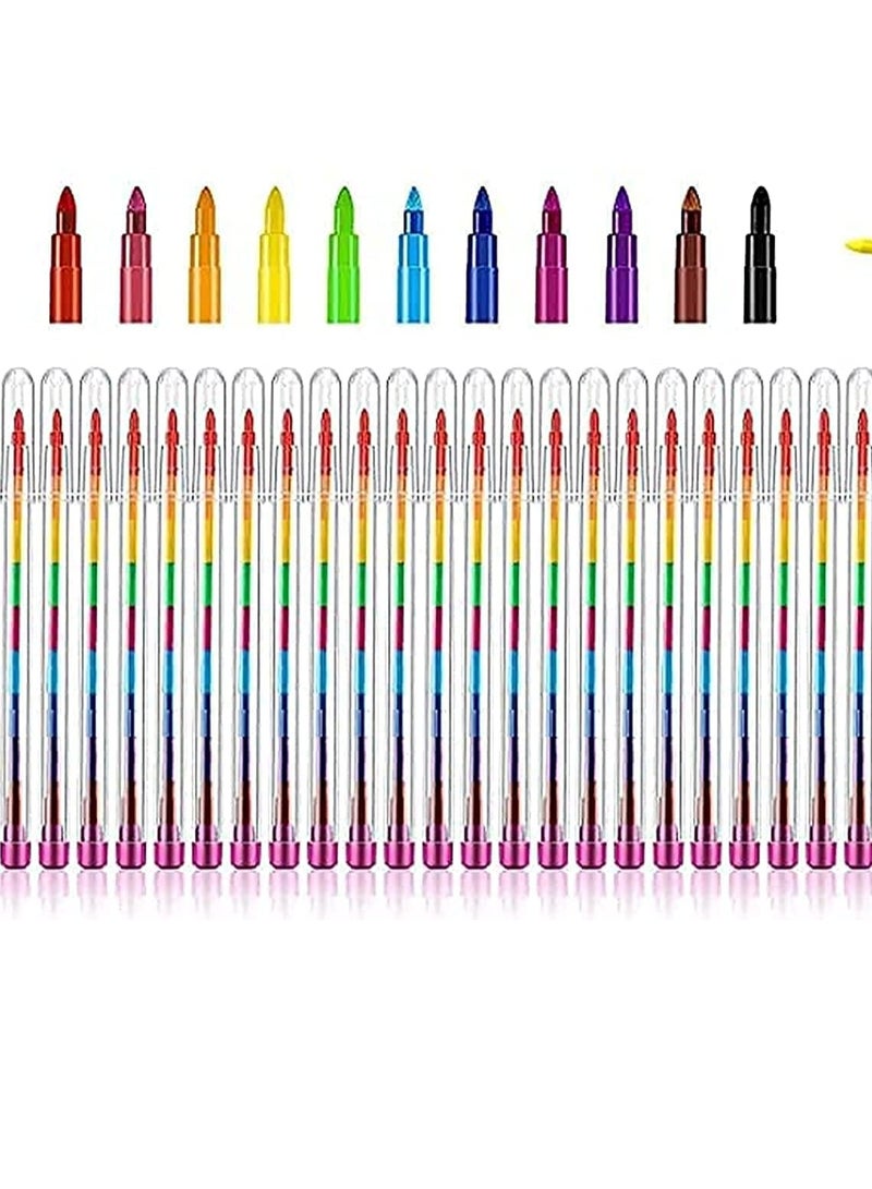 DURKU 24 PCS Rainbow Stacking Crayons, 11 Interchangeable Colors Stacking Buildable Crayons Rainbow Stackable Pencils, DIY Buildable Party Favors for Office School Supplies - Image 1