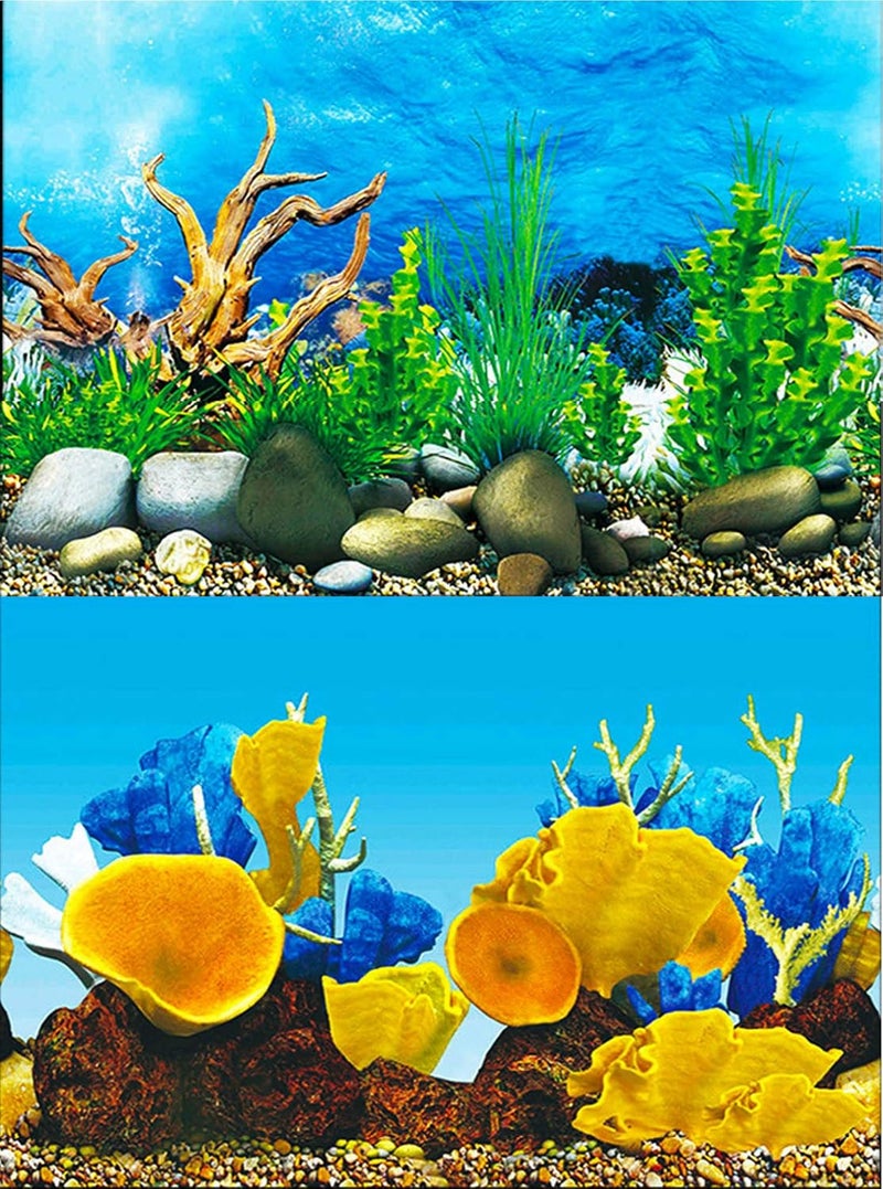 ELEBOX Aquarium Background Sticker Paper 3D Double-Sided Wallpaper Fish Tank Decorative Pictures Underwater Backdrop Image Decor 16"x 40" - Image 1