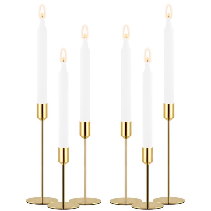 GOLD CANDLE HOLDER CANDLESTICK HOLDERS SET OF 6 TAPER CANDLE HOLDERS DECORATIVE METAL CANDLE STICKS LONG HOLDER FOR TABLE CENTERPIECES WEDDING DINNING PARTY