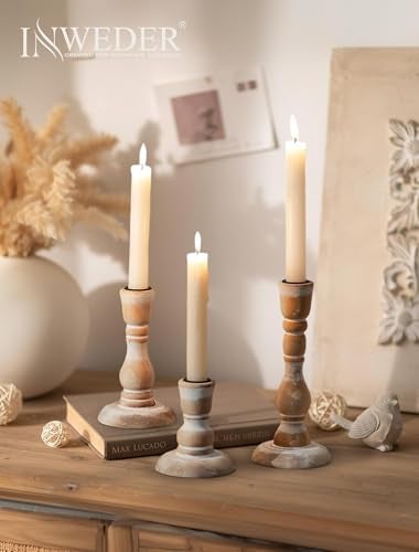 Inweder Wooden Candlestick Holders Rustic Farmhouse Wood Taper Candle Holders Boho Candle Sticks Holder Fall Decor for Dinning Table Mantle Party Holiday Christmas Wedding Home Set of 6 - Image 3