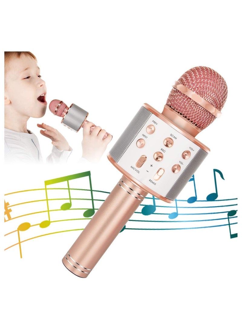 Wireless Bluetooth Karaoke Microphone for Kids, 5-in-1 Portable Handheld Karaoke Mic Speaker Player Recorder with Adjustable Remix - Image 1