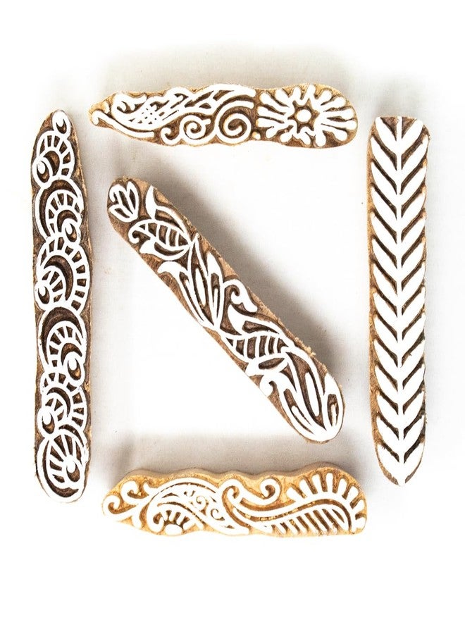 TwoGrams | Set of 5 | Wooden Stamp Block, Printing Stamp Design Set | Block for Printing Saree Border | Dresses, Craft Card Making, Scrapbook, Clay Pottery - Image 1