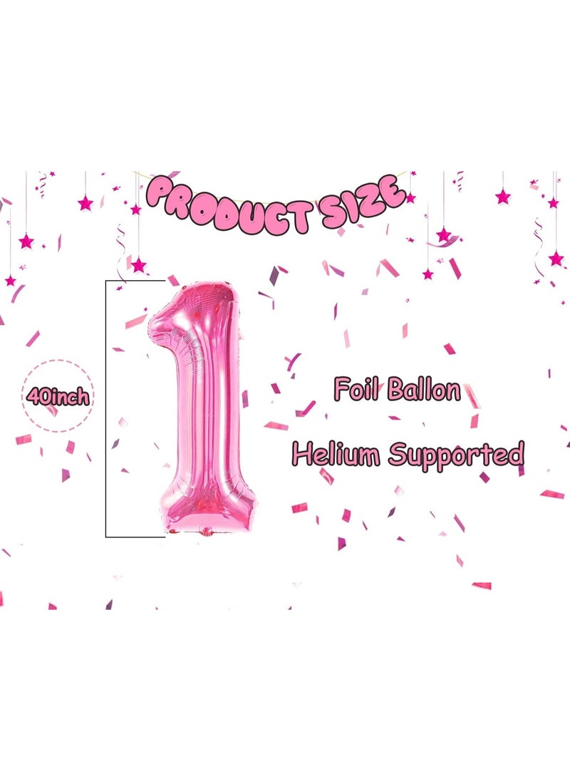 Home zone 40 Inch Pink Number 1 Balloon 1st Birthday Balloons 10Pcs Pink Latex & Confetti Balloons for Baby Boy Girl 1st Birthday Party Decorations Anniversary  - Image 2
