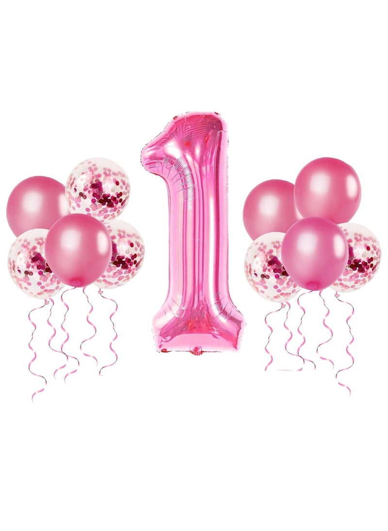 Home zone 40 Inch Pink Number 1 Balloon 1st Birthday Balloons 10Pcs Pink Latex & Confetti Balloons for Baby Boy Girl 1st Birthday Party Decorations Anniversary  - Image 1