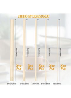 Patelai 100 Pieces Wood Dowels Assorted Sizes Dowel Rods For Crafting Wood Sticks 1/8 3/16 1/4 5/16 3/8 X 6 Inch Unfinished Dowel Round Hardwood Sticks For Diy Graduation Wedding Ribbon 5 Size  - Image 2