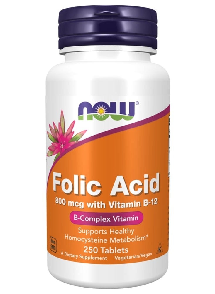 Now Folic Acid With Vitamin B12, 250 Tablets, 800 mcg