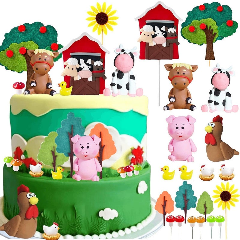 XLENGO 20 PCS Farm Animal Cake Topper Cow Donkey Pig Chicken Cake Decoration for Baby Shower Farm Birthday Party Decorations Supplies - Image 2