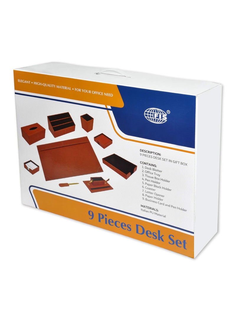 FIS طقم مكتب تنفيذي من FIS مكون من 9 قطع من جلد PU الإيطالي، بني داكن - FSDS172DBR - Image 3