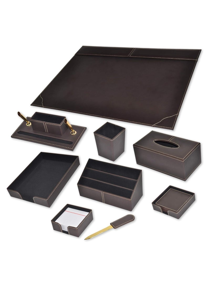 FIS طقم مكتب تنفيذي من FIS مكون من 9 قطع من جلد PU الإيطالي، بني داكن - FSDS172DBR - Image 1
