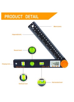 Y&D Digital Angle Finder Tool 7inch 0-360 degree LED Protractor with Horizontal Vertical Bubble Levels and Ruler Meter Accurate Tools for Carpenters,Woodworkers,Fabricators  - Image 2