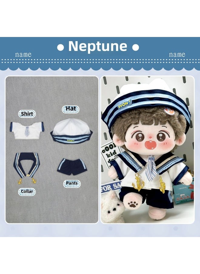 Generic - 20cm Doll Clothes Men's 20cm Cotton Doll Clothes Normal Chubby Body Exquisite High Face Value Handsome Cool Men's Doll Clothes-Specifications:20cm Baby Clothes (without Doll)-color:Little Navy (hat + Shirt + Collar + Pants) - Image 1