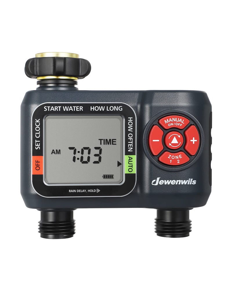 DEWENWILS 2Zone Water Hose Timer  Programmable Sprinkler Timer with Rain Delay Manual Watering  Auto Irrigation for Garden Yard or Lawn