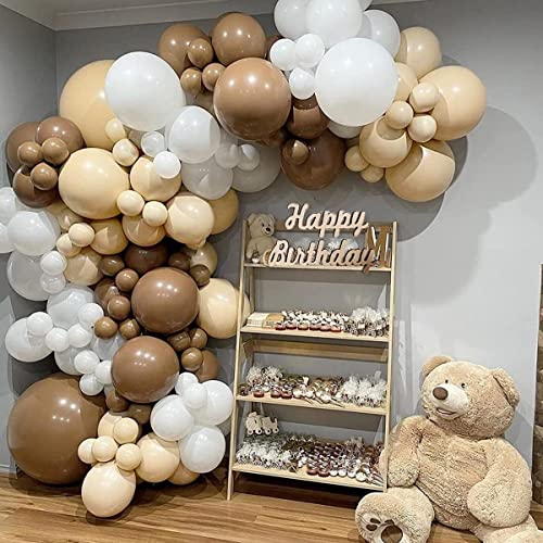 LAZYBEEE 124pcs Balloon Arch Garland Kit Pastel Brown Nude White Balloon for Party Baby Shower Birthday Wedding Decorations Bear Safari Woodland Party Supplies - Image 1