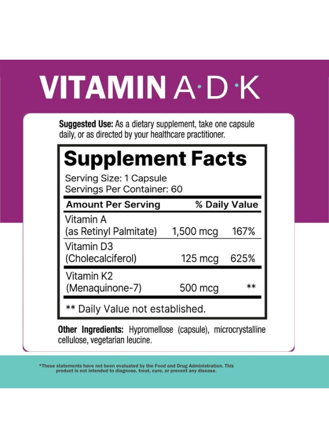 ناتشور جينكس مكمل غذائي NatureGenX ADK - صحة عظام معززة بفيتامينات عالية الفعالية A و D3 و K2، خالٍ من الغلوتين، صنع في الولايات المتحدة الأمريكية، 60 كبسولة - Image 2