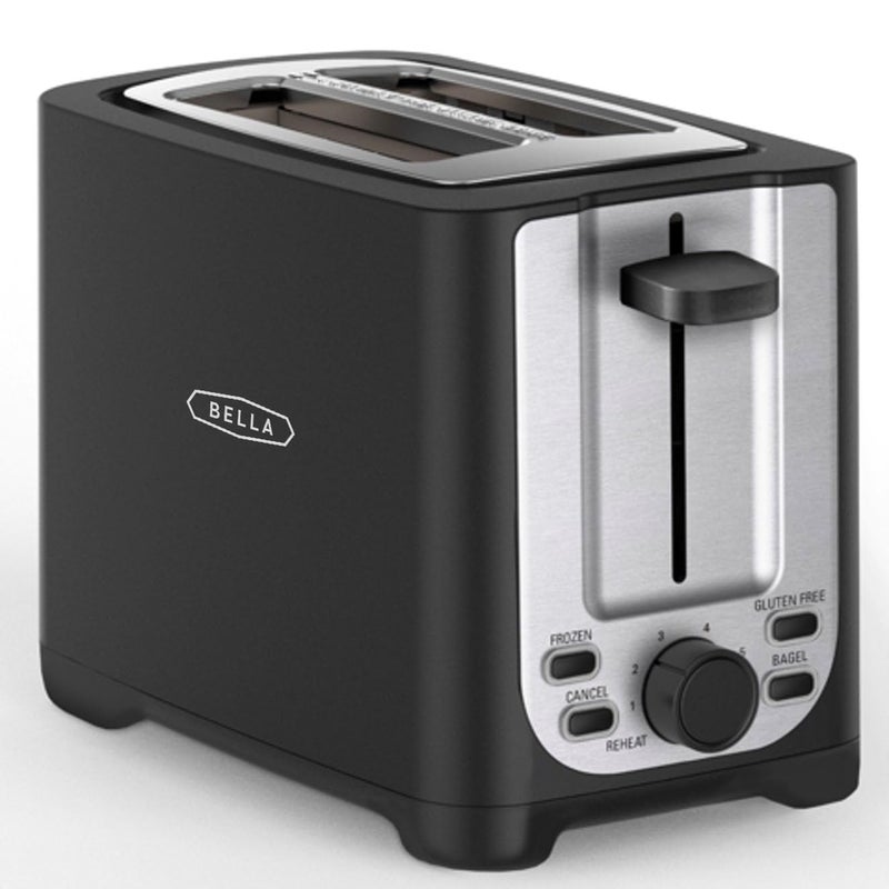 Bella BELLA 2 Slice Toaster with Auto Shut Off  Extra Wide Slots  Removable Crumb Tray and Cancel Defrost  Reheat Function  Toast Bread Bagel  Waffle Black 