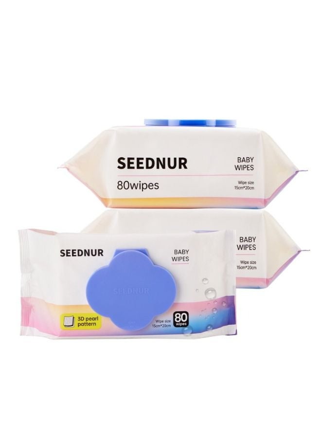 Seednur Softer & Gentle Baby Water Wipes, Suitable for Sensitive Skin, Fragrance Free Pack of 2 (80 Sheets/Bag) - Image 1