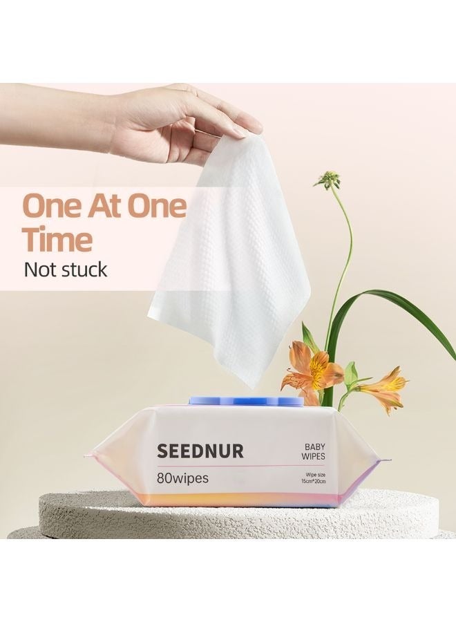 Seednur Softer & Gentle Baby Water Wipes, Suitable for Sensitive Skin, Fragrance Free Pack of 2 (80 Sheets/Bag) - Image 4