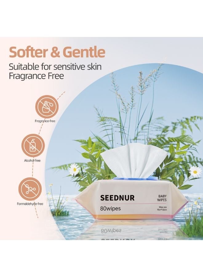 Seednur Softer & Gentle Baby Water Wipes, Suitable for Sensitive Skin, Fragrance Free Pack of 2 (80 Sheets/Bag) - Image 2