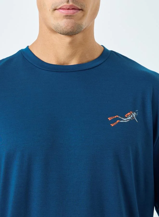 Styli  Styli Men Blue Solid T-Shirt and Fish Print Shorts Pyjama Set for Men | Best Price UAE