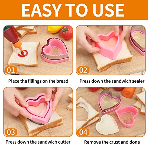 BakingWorld Sandwich Cutter and Sealer Set,14 Pcs Sandwich Maker Bread Cutters DIY Cookie Cutters Fruit Vegetable Cutter Shapes for Kids Boys & Girls Bento Lunch Box with 16 pcs Animal Food Picks - Image 5