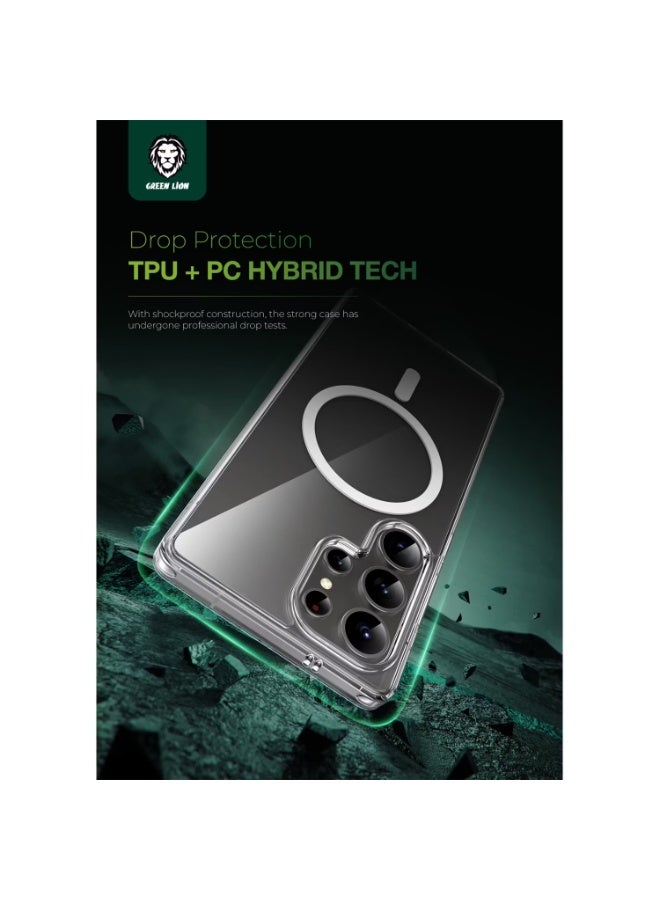 راكسوم جراب MagSafe Crystal Clear لهاتف Samsung Galaxy S25 Ultra بتقنية PC Hybrid، قبضة مريحة، حماية من السقوط، مغناطيس قوي، حافة مضادة للخدش - شفاف - Image 2