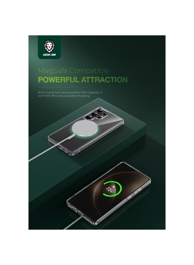 راكسوم جراب MagSafe Crystal Clear لهاتف Samsung Galaxy S25 Ultra بتقنية PC Hybrid، قبضة مريحة، حماية من السقوط، مغناطيس قوي، حافة مضادة للخدش - شفاف - Image 3